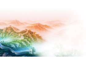彩色渲染的万里长城PPT背景图片