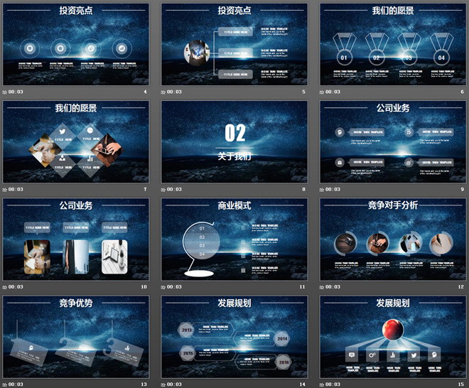 蓝色唯美星空背景的商业融资计划书PPT模板