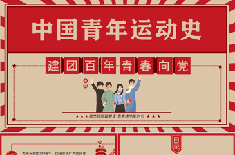 中国青年运动史PPT红色复古风建团百年青春向党弘扬五四精神挥洒热血青春专题团课
